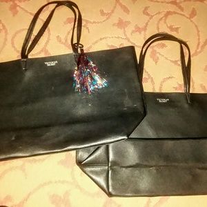 VS Pink black leather Toto bags